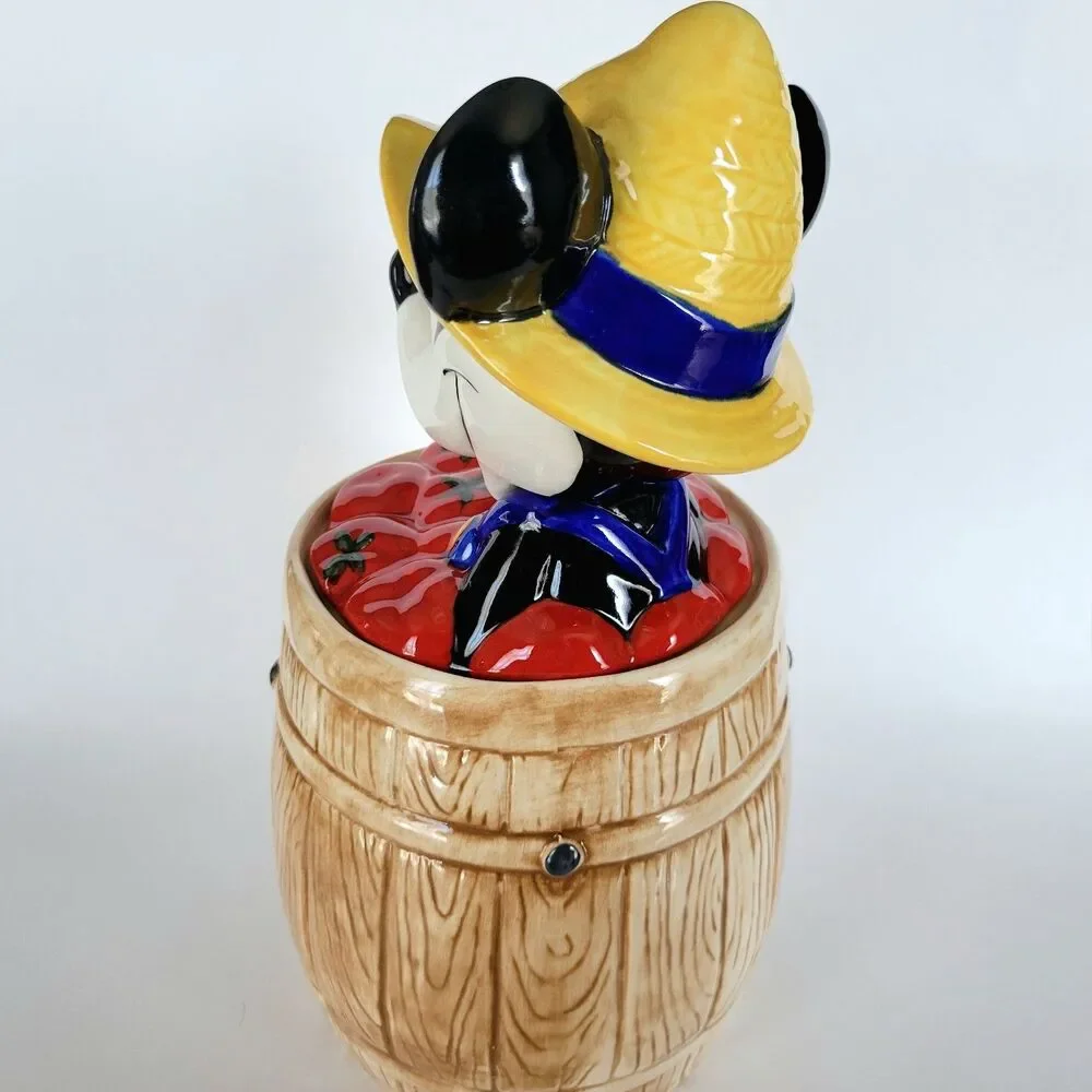 Homegrown Mickey Tomato Farmer Cookie Jar Barrel Treasure Craft Vintage Disney